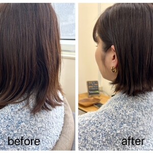 髪の量が多く、ハネやすい生え癖のあるお客様の短め外ハネボブ