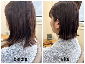 髪の量が多く、ハネやすい生え癖のあるお客様の短め外ハネボブ