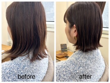 髪の量が多く、ハネやすい生え癖のあるお客様の短め外ハネボブ